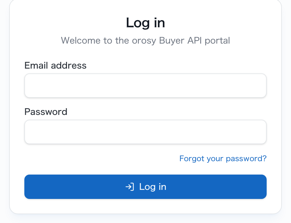 orosy portal login screen: email address and password fields